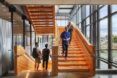 The stairwell of the building's wood staircase.