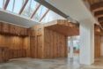 wood walls and doors under skylights
