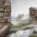 rendering of tall wood buildings with farmland in between