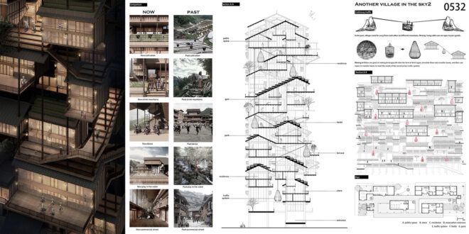 diagram of wood skyscraper with farms integrated