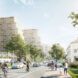 rendering of people walking and biking on streets