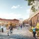 rendering of kids playing on outdoor courtyard
