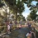 rendering of people on bridge looking at river