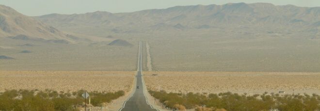 smoggy desert road