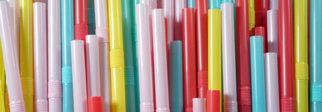 pink, yellow, blue and red plastic straws