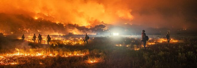 firefighters heading toward 2020 Pine Gulch wildfire in Colorado