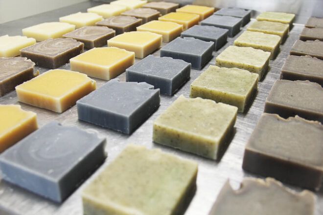 bars of soap on steel table