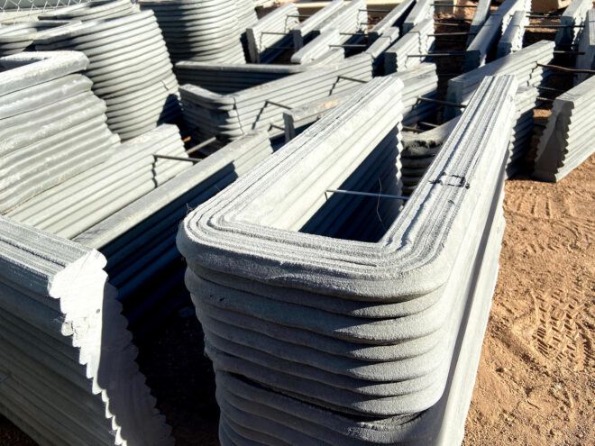 rows of 3D-printed walls
