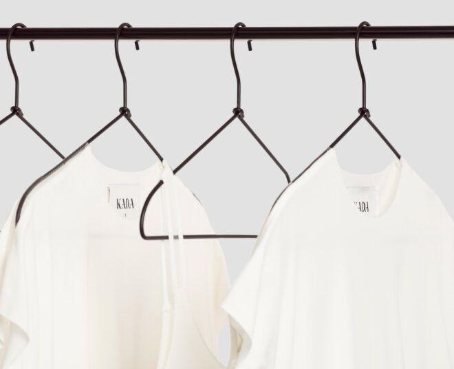 white organic T-shirts on hangers