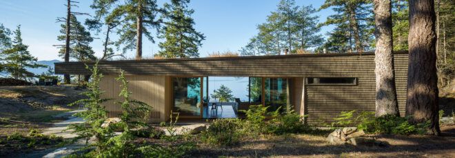 wood home with grassy roof