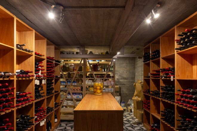 A basement wine cellar.
