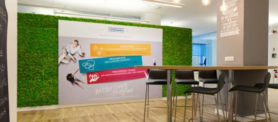 large office wall covered in moss