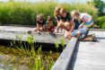 teacher and students looking into a lagoon