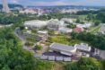aerial view of Phipps Conservatory campus with botanical gardens and solar-powered buildings