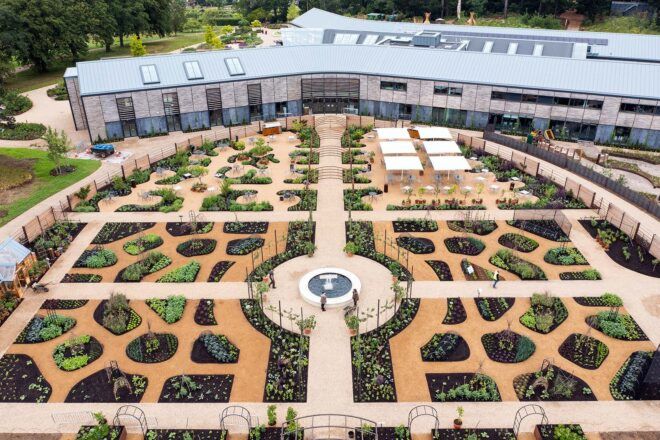 The World Food Garden, a sprawling garden area made up of several different plots with walkways between them.