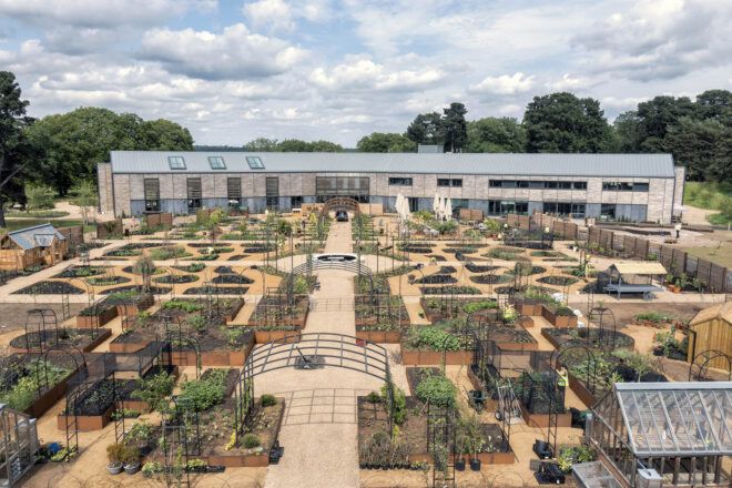 The World Food Garden, a sprawling garden area made up of several different plots with walkways between them.