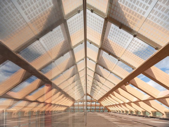 empty room with transparent pitched roof