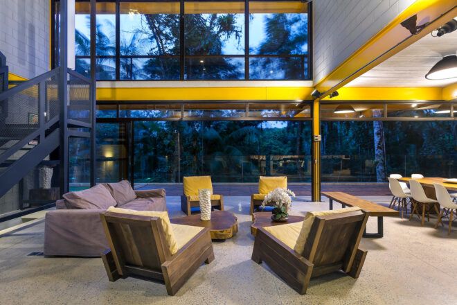 chairs facing glass wall