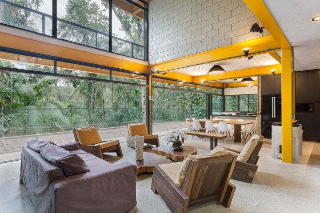 gray chairs in room with glass walls