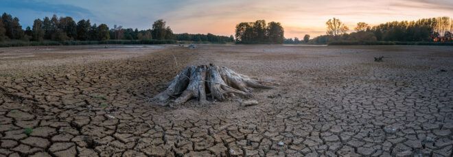 A dry, cracked landscape experiencing drought.