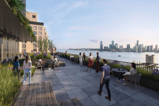 rendering of waterfront terrace
