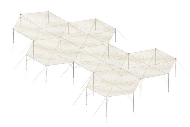 A drawing of the bridge, highlighting its honeycomb design.