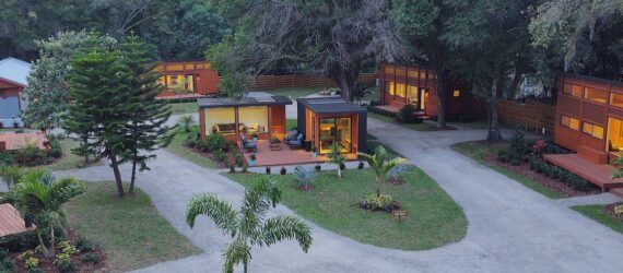 An overhead view of the tiny home community.