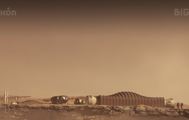 A rendering of what the structure would look like in a Mars environment.