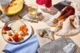 picnic spread with striped linen towels