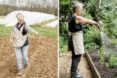 person tending to flax farm and a garden