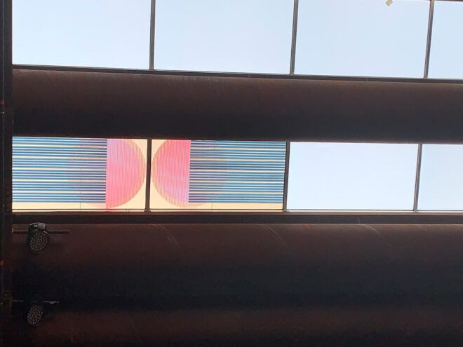 close-up of colorful solar panels