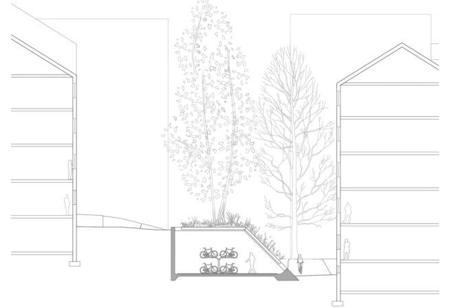 A drawing of how the structure will fit into the surrounding landscape.