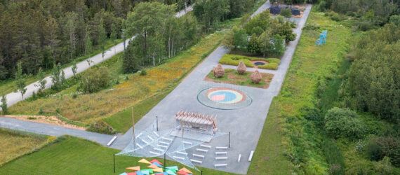 An overhead view of all of the garden exhibits.