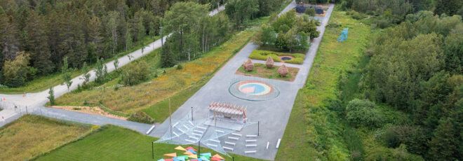 An overhead view of all of the garden exhibits.