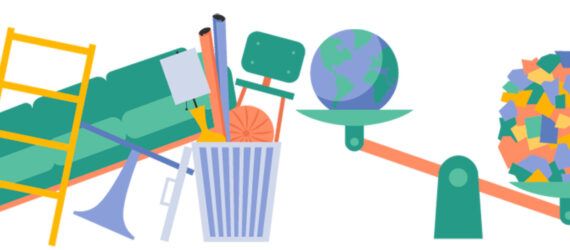 A colorful graphic illustrating the environmental impact of design.