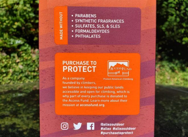The back of a red box of Allez wipes.
