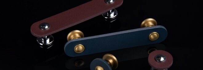 Close-up of blue and red colored handles