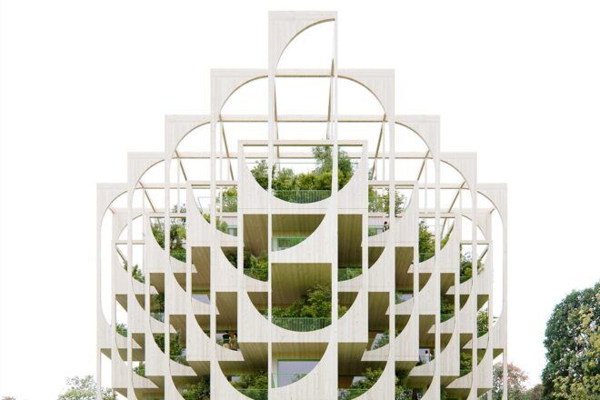 An intricate, interconnected wood frame.