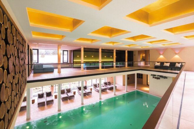 A two-level pool area.