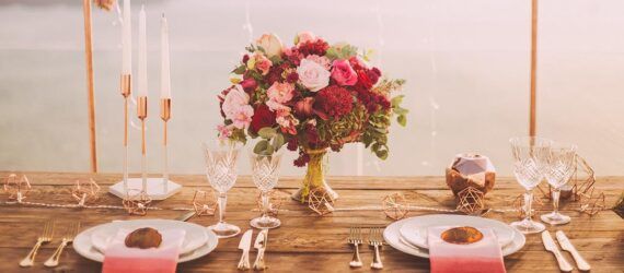Table full of wedding decorations