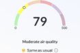 A screenshot from an app showing an air quality of 79, with text describing it as 