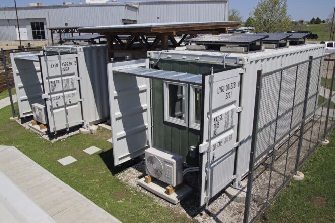 Several shipping container homes.