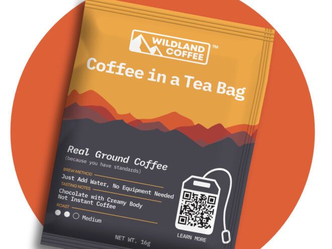 An orange and gray packet of coffee.