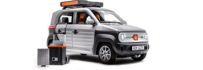 A black and silver car with orange highlights.