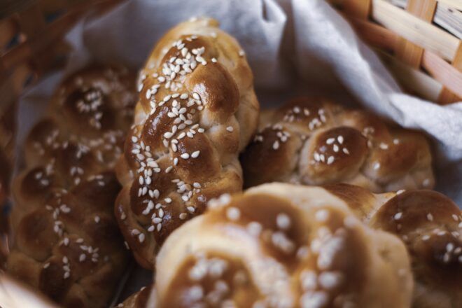 A pile of challah bread.