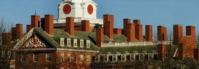 The rooftop of a Harvard building.