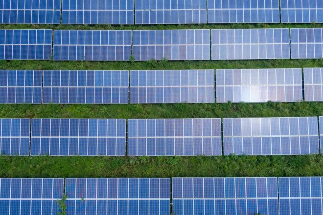 A lawn covered in solar panels.