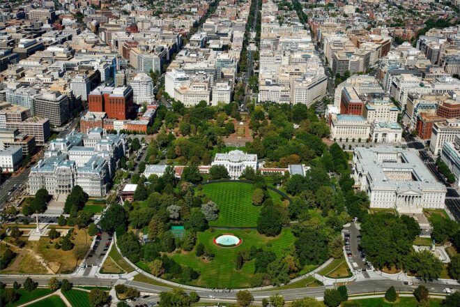 An overhead view of the White House.