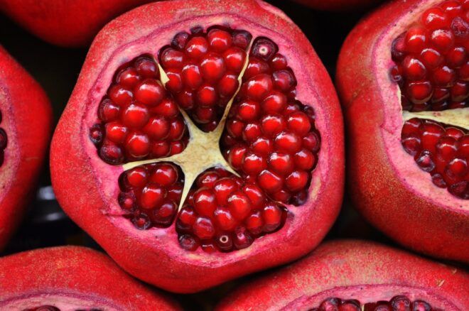 A pile of pomegranates.