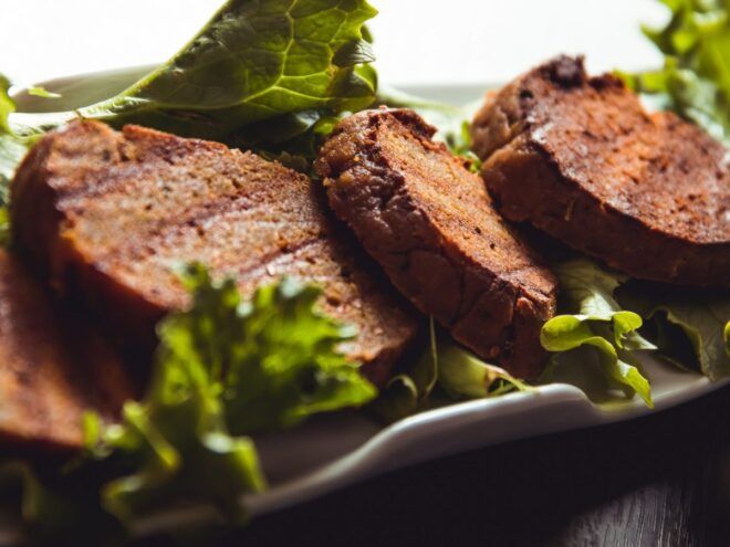 A plate of seitan loaf.